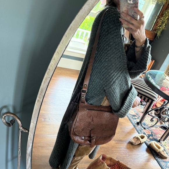 Patricia Nash Tooling Italian Leather Crossbody saddle bag purse - Picture 13 of 13